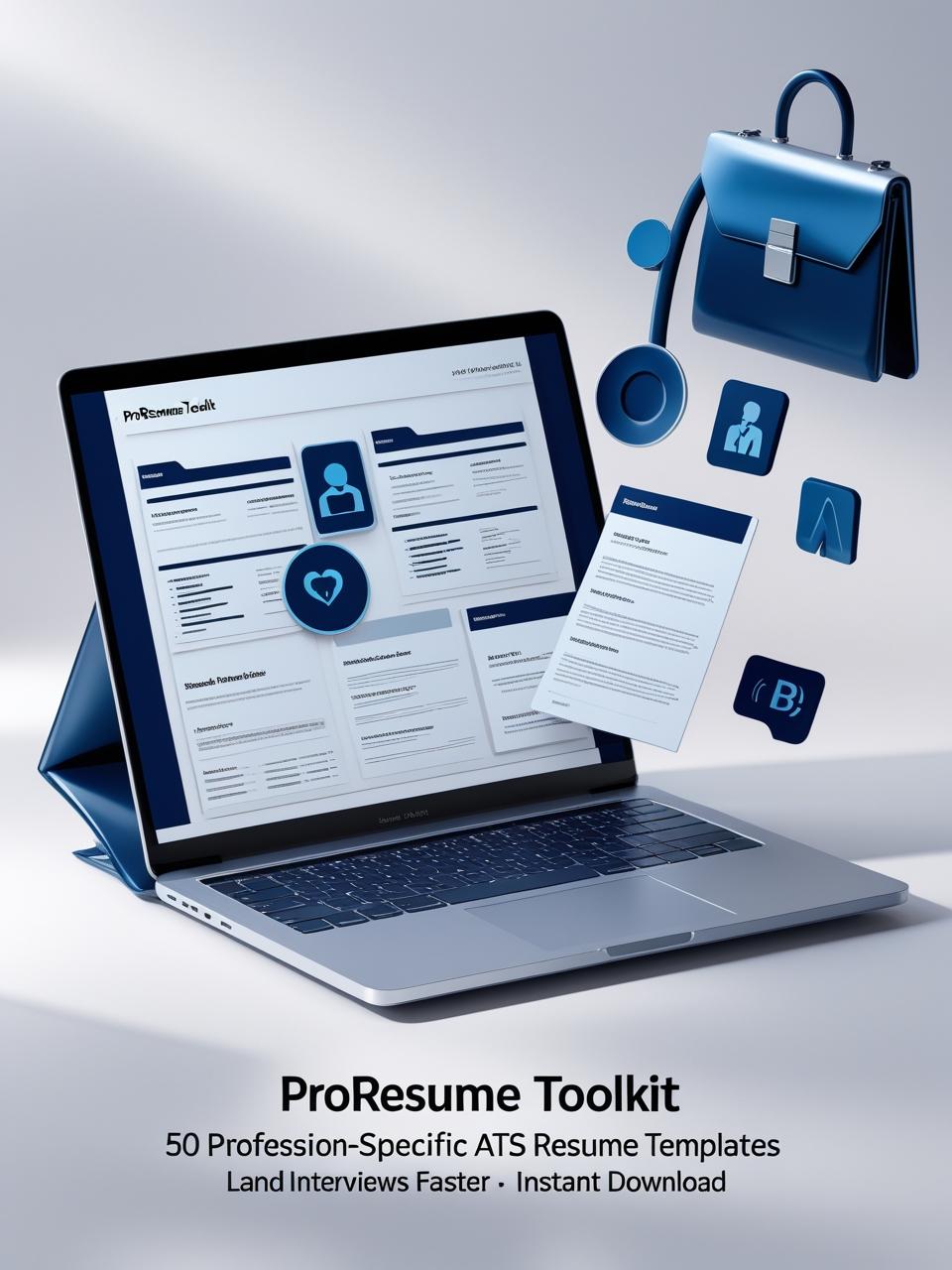 ProResume Toolkit 50 Profession Specific - Professionaldigitalproductcoverdesign ProResumeToolkit 50Profession SpecificATSResumeTemplates .Modern Cleanlayout.Show Asleeklaptopdisplaying3subtlydifferentresumeexamples Tech Heal
